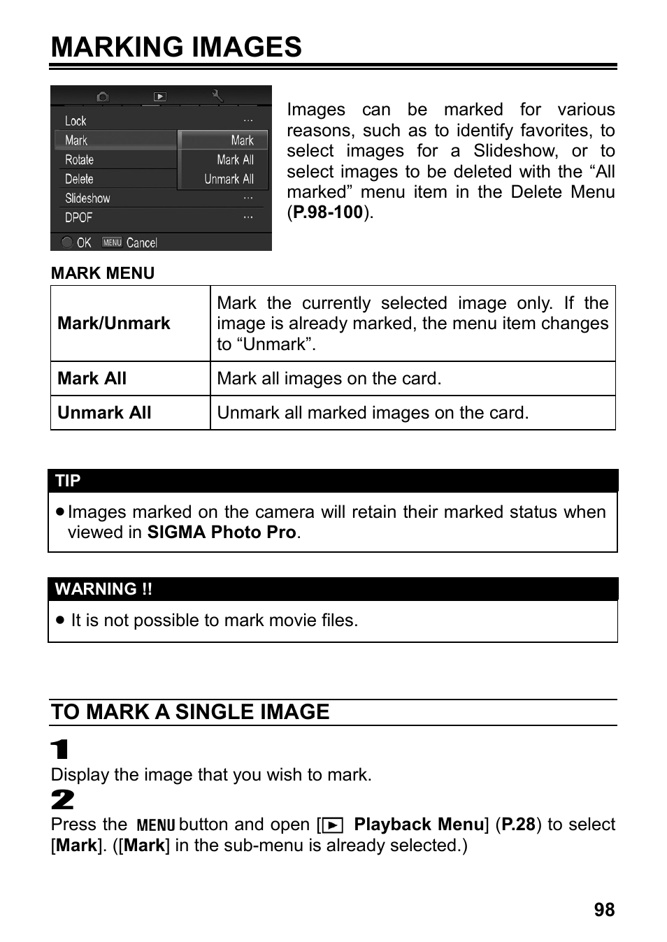 Marking images | SIGMA DP3 Merrill User Manual | Page 99 / 130