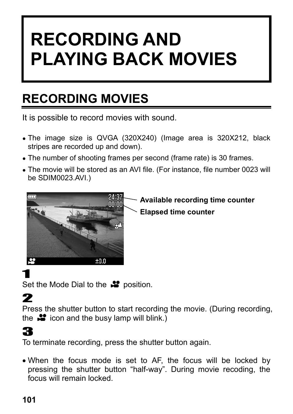 Recording and playing back movies, Recording movies | SIGMA DP2x User Manual | Page 102 / 123