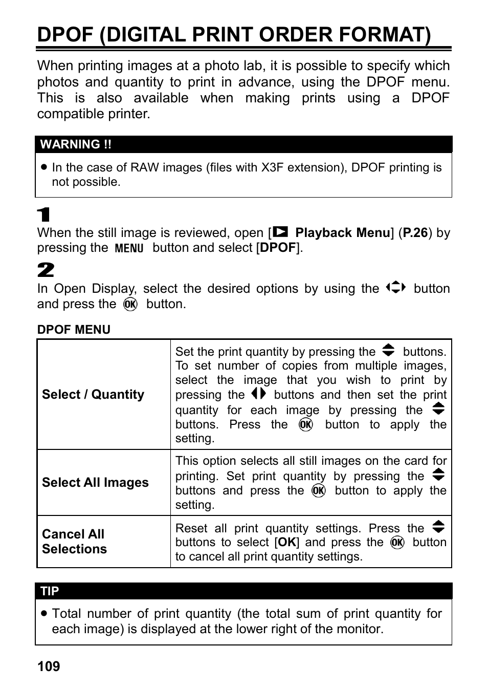 Dpof (digital print order format) | SIGMA DP2x User Manual | Page 110 / 123