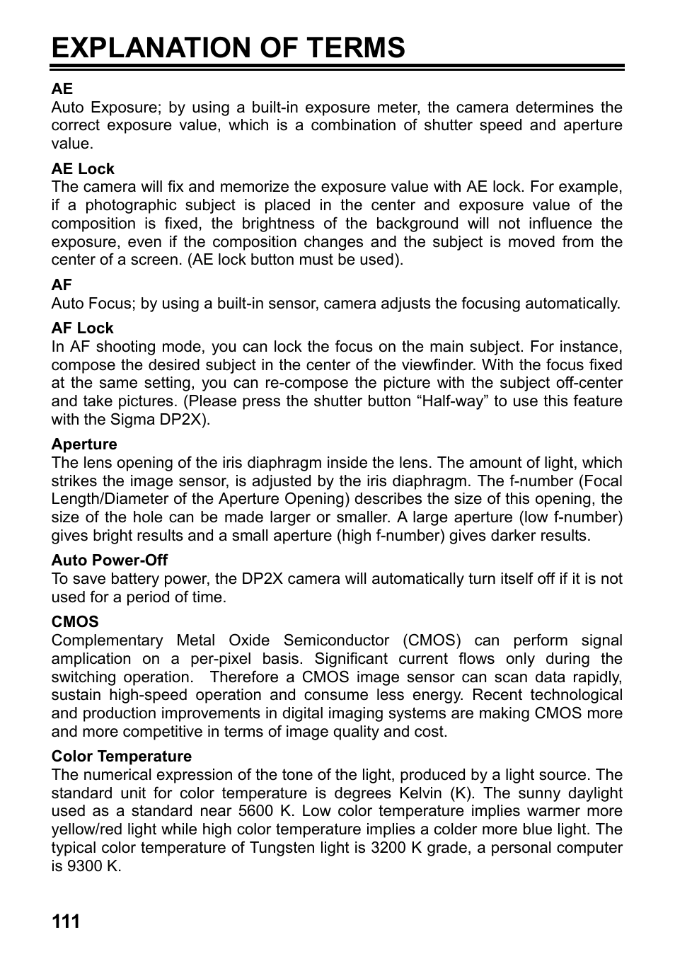 Explanation of terms | SIGMA DP2x User Manual | Page 112 / 123