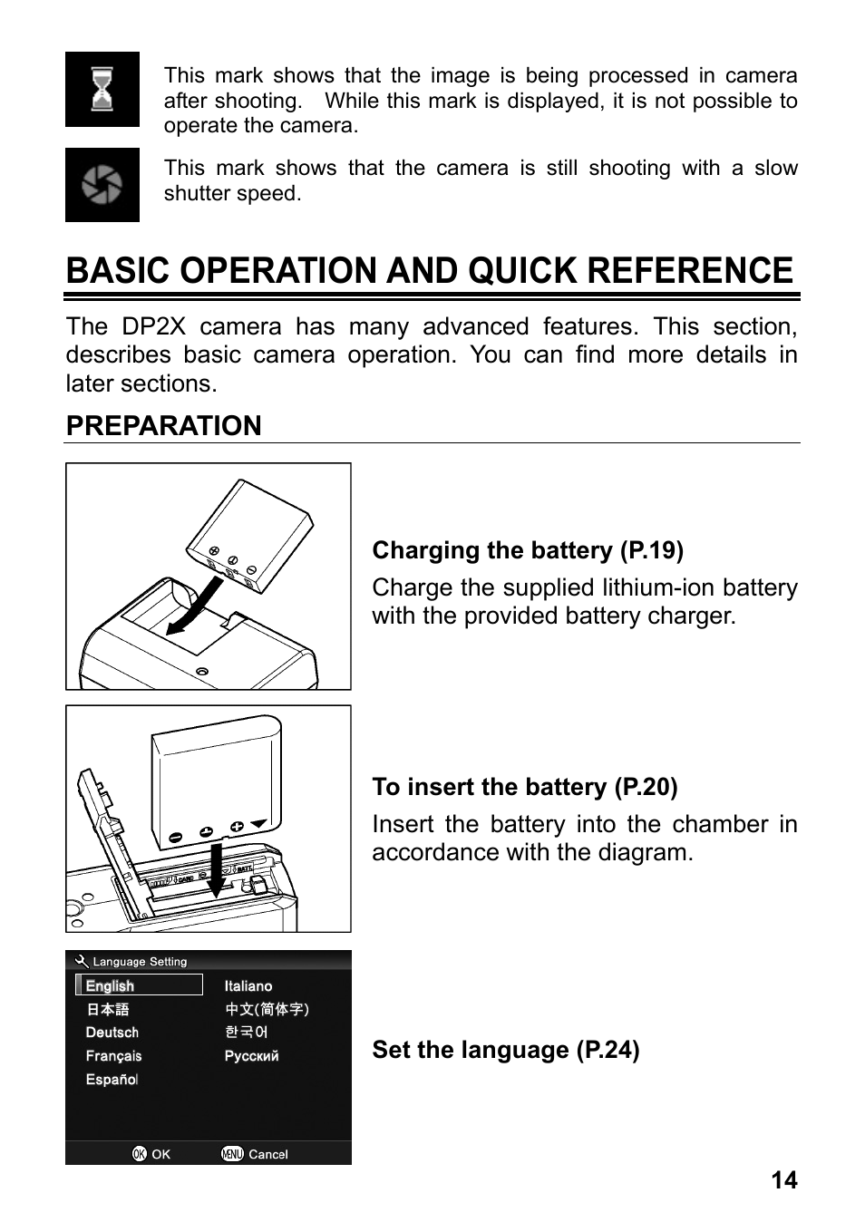 Basic operation and quick reference, Preparation | SIGMA DP2x User Manual | Page 15 / 123