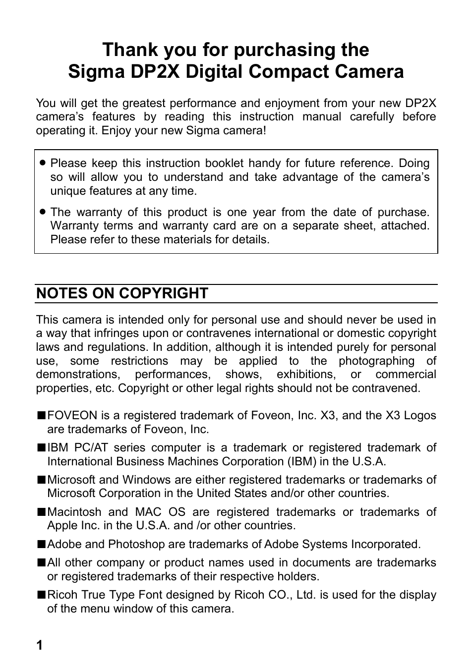 SIGMA DP2x User Manual | Page 2 / 123