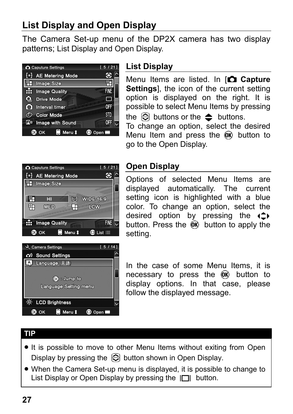 List display and open display | SIGMA DP2x User Manual | Page 28 / 123