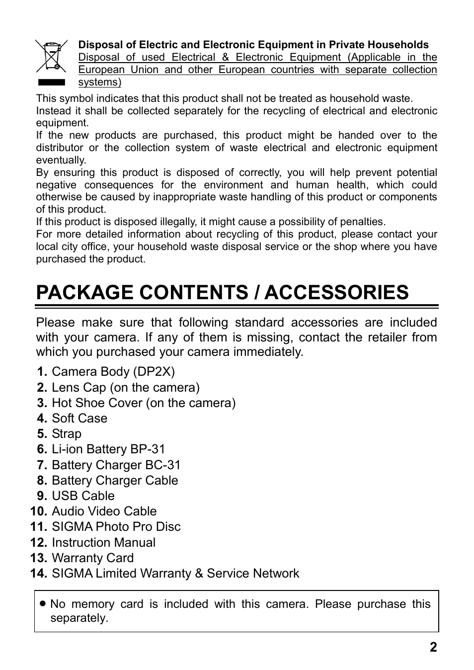 Package contents / accessories | SIGMA DP2x User Manual | Page 3 / 123