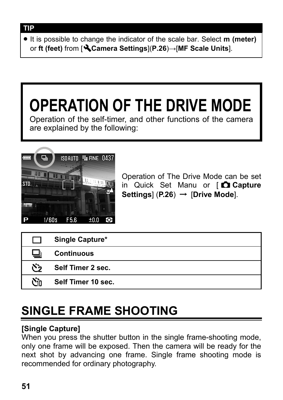 Operation of the drive mode, Single frame shooting | SIGMA DP2x User Manual | Page 52 / 123