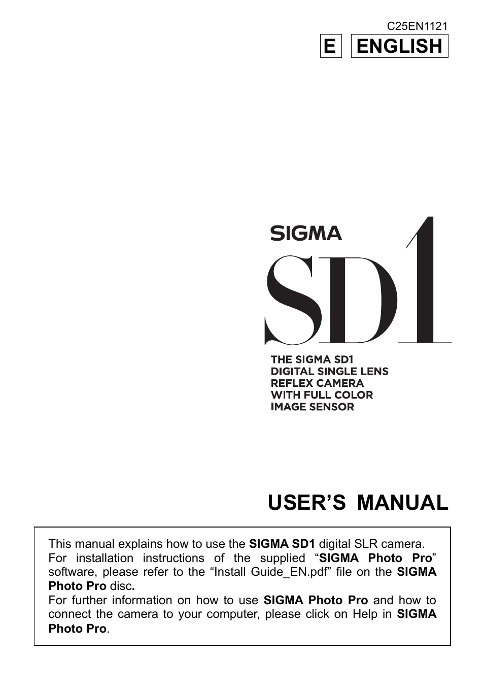 SIGMA SD1 User Manual | 129 pages