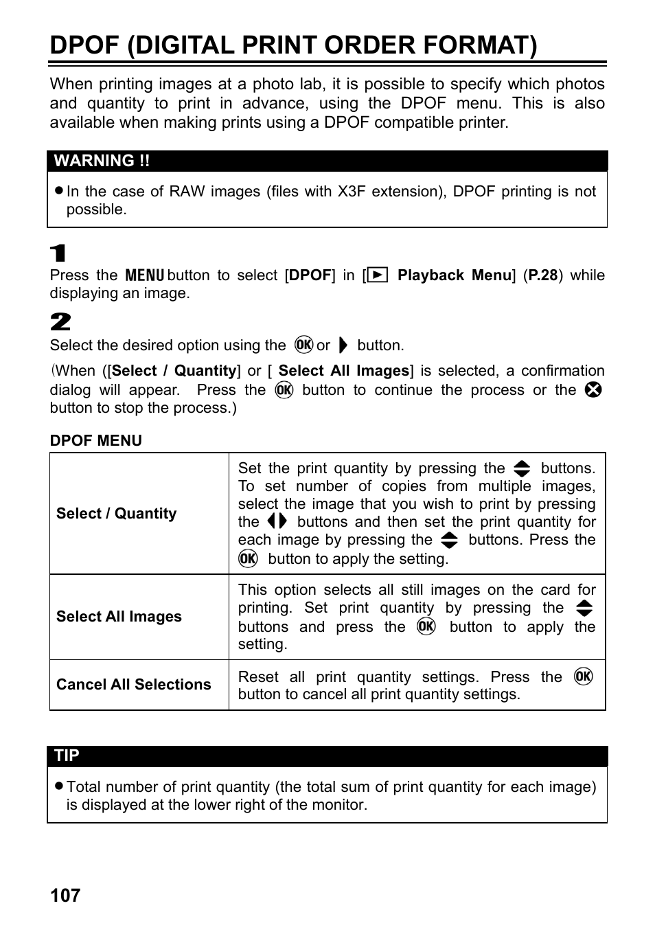 Dpof (digital print order format) | SIGMA SD1 User Manual | Page 108 / 129