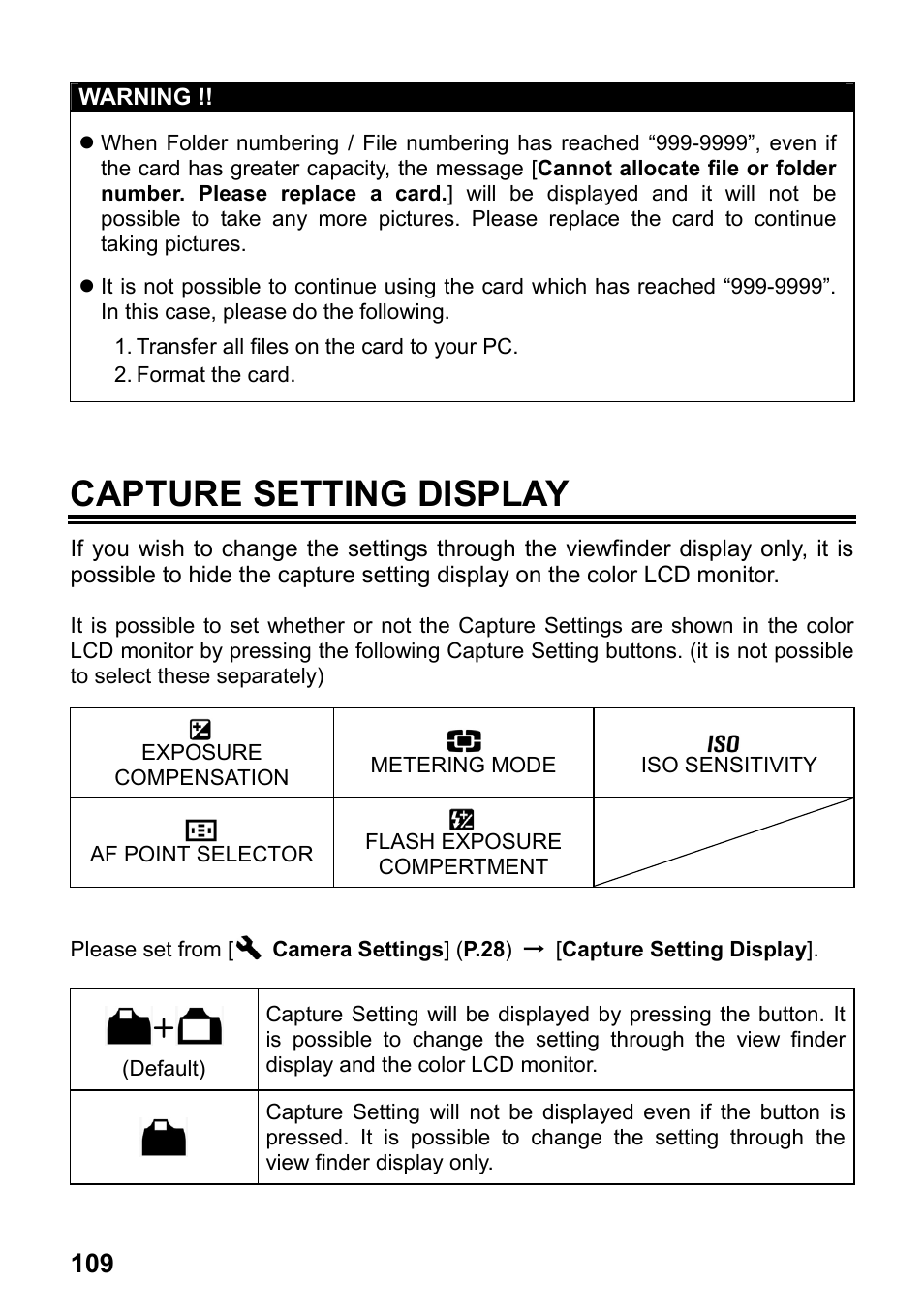 Capture setting display | SIGMA SD1 User Manual | Page 110 / 129