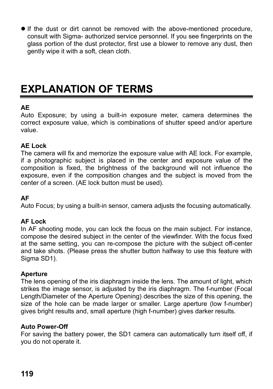 Explanation of terms | SIGMA SD1 User Manual | Page 120 / 129