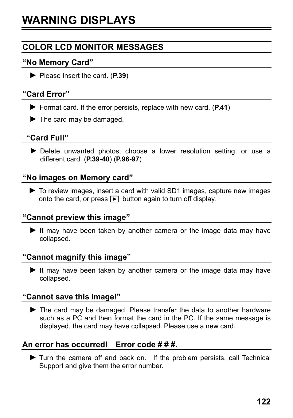 Warning displays | SIGMA SD1 User Manual | Page 123 / 129