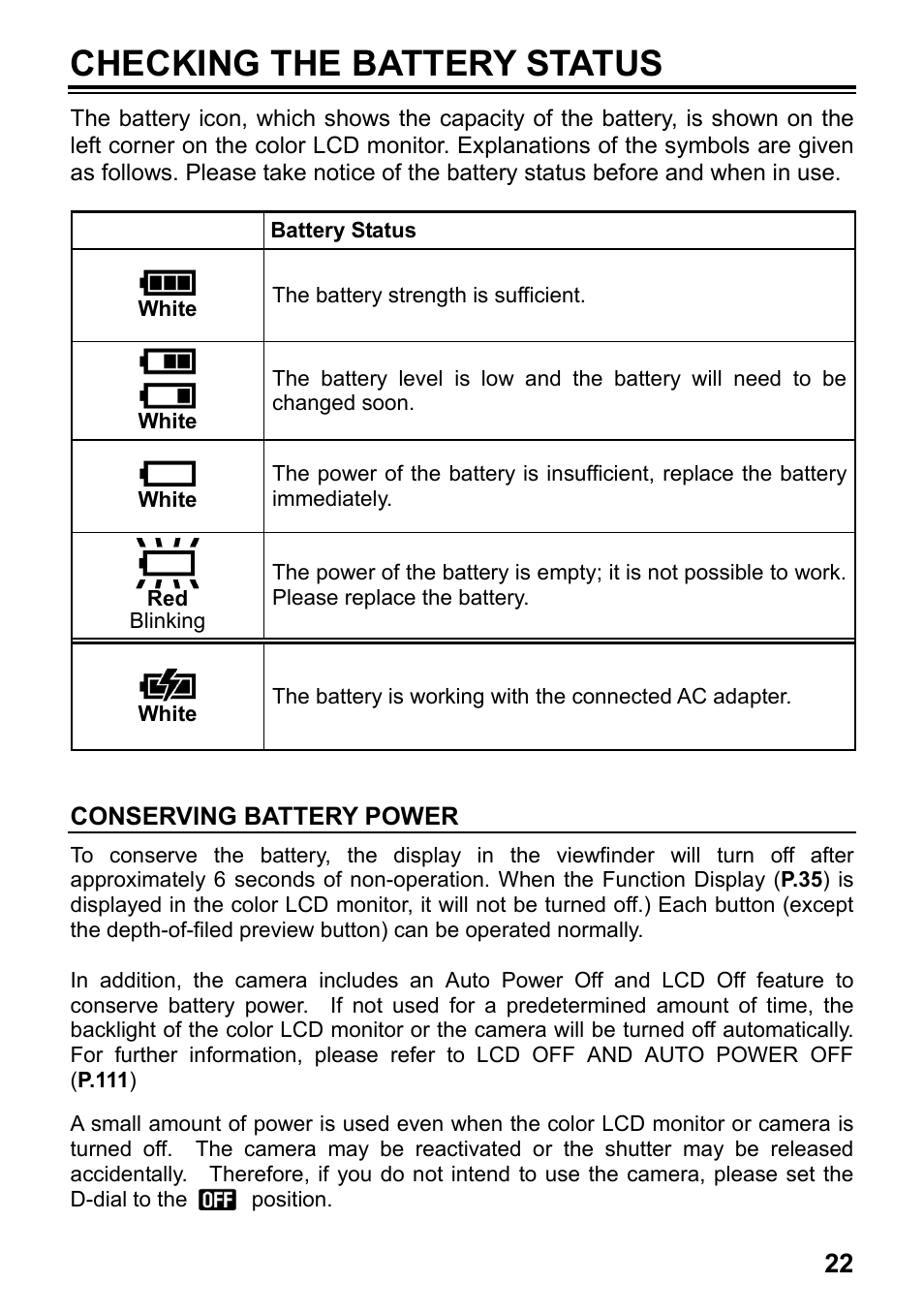 Checking the battery status | SIGMA SD1 User Manual | Page 23 / 129