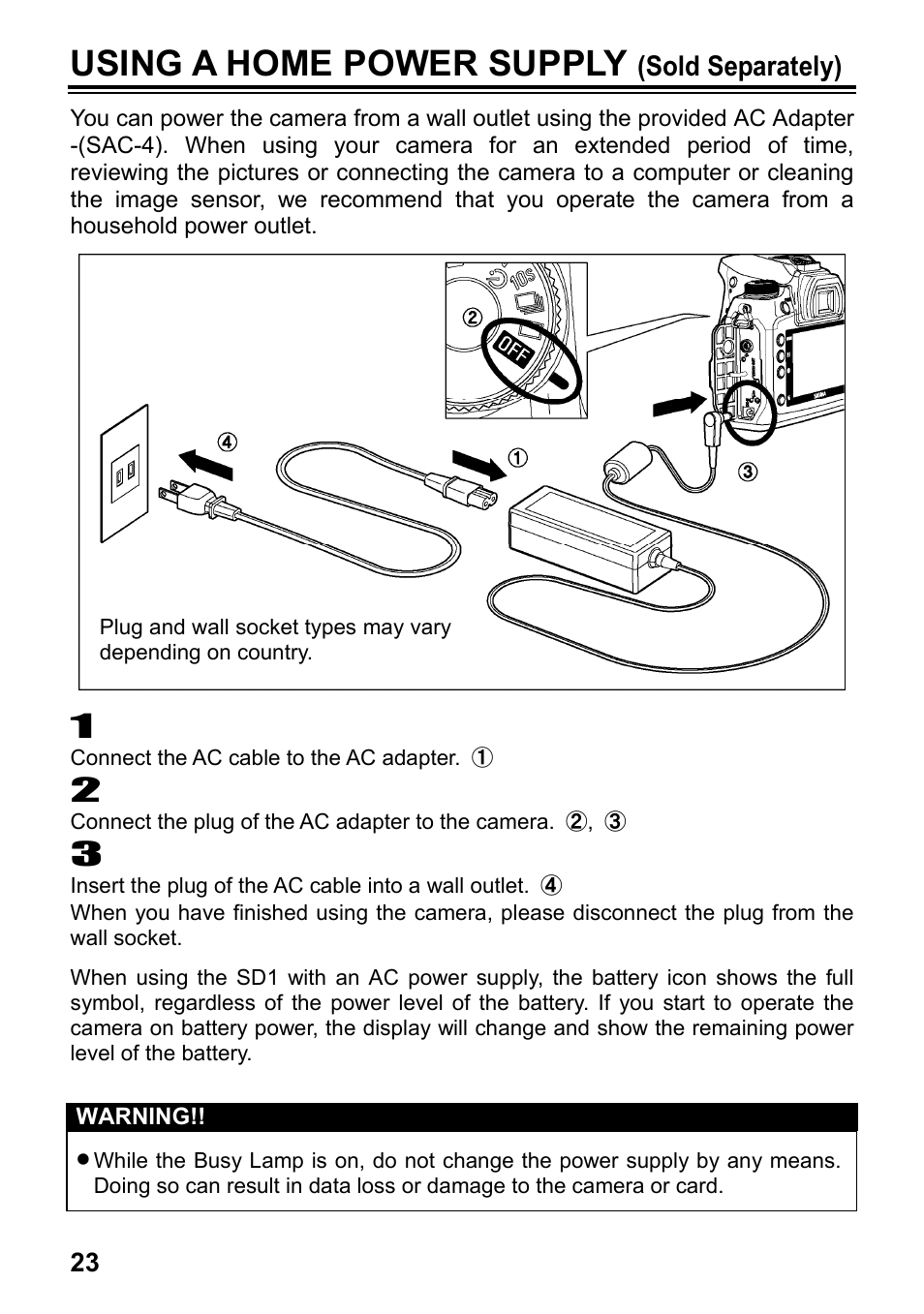 Using a home power supply | SIGMA SD1 User Manual | Page 24 / 129