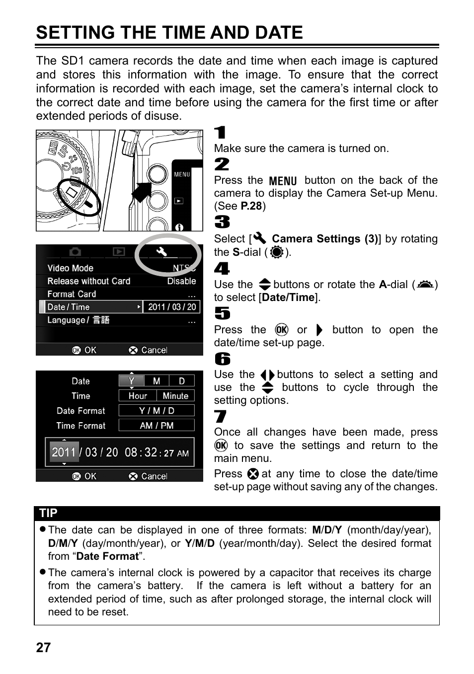 Setting the time and date | SIGMA SD1 User Manual | Page 28 / 129