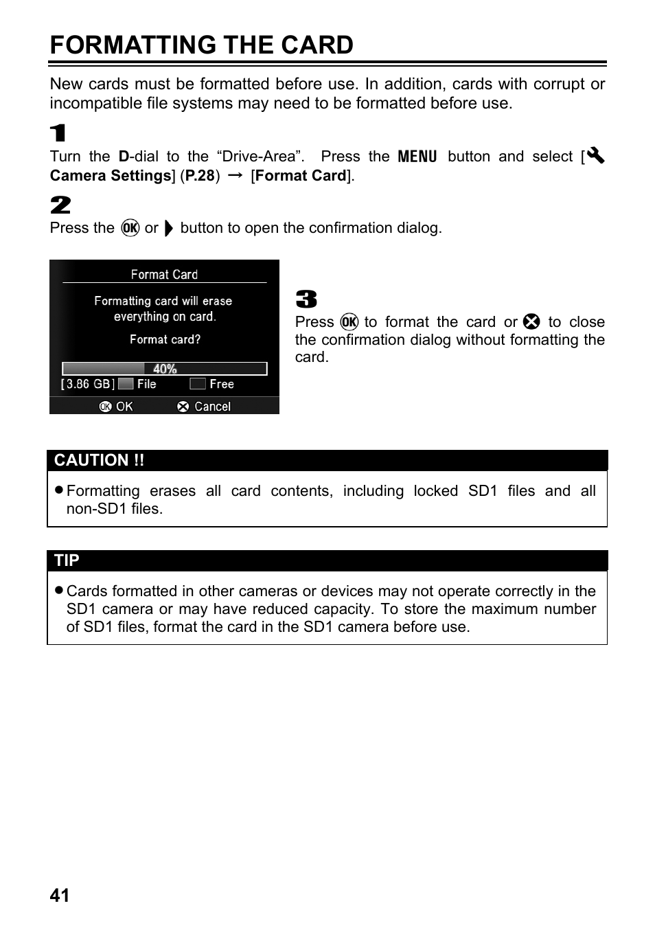 Formatting the card | SIGMA SD1 User Manual | Page 42 / 129