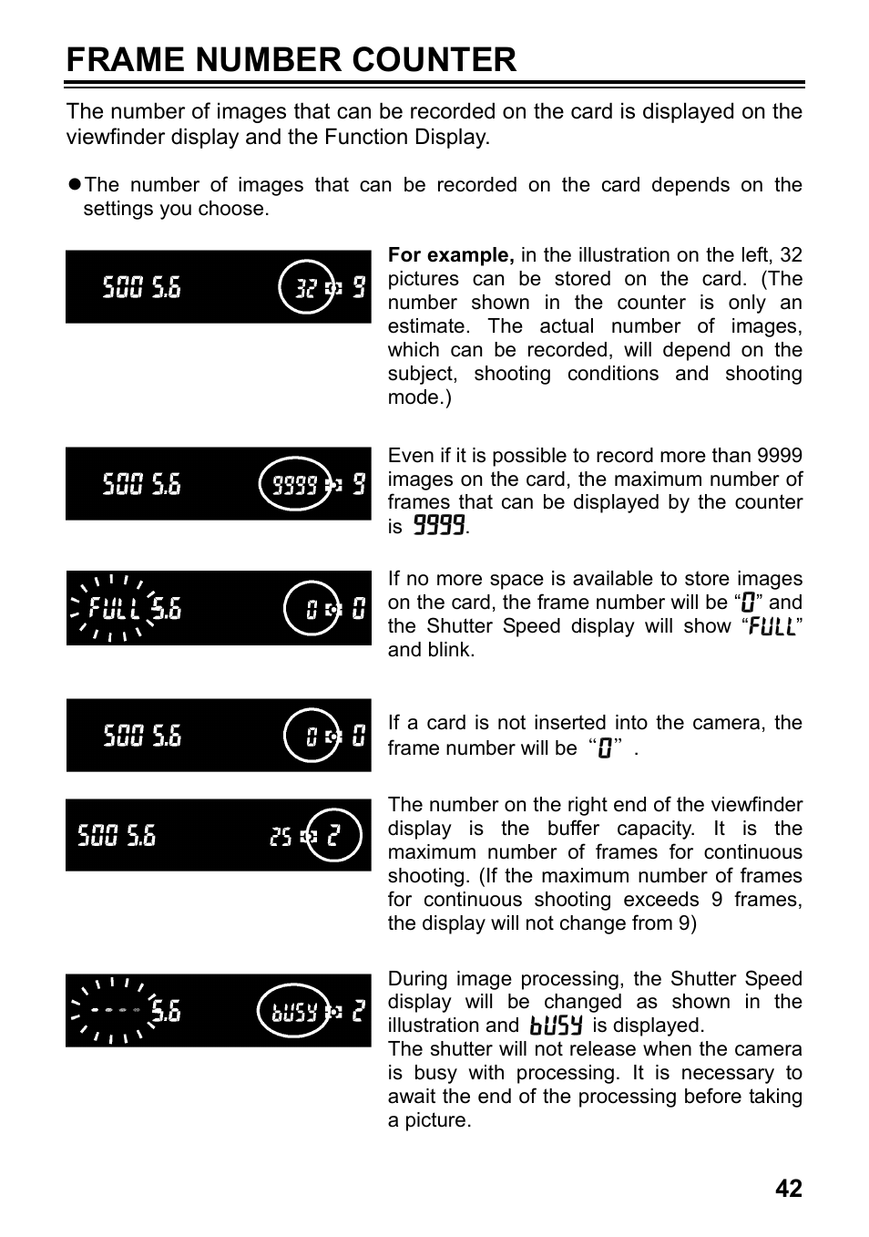 Frame number counter | SIGMA SD1 User Manual | Page 43 / 129