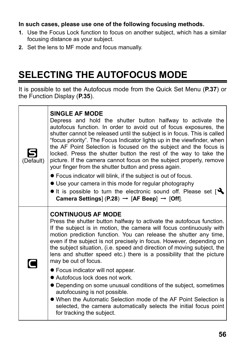 Selecting the autofocus mode | SIGMA SD1 User Manual | Page 57 / 129