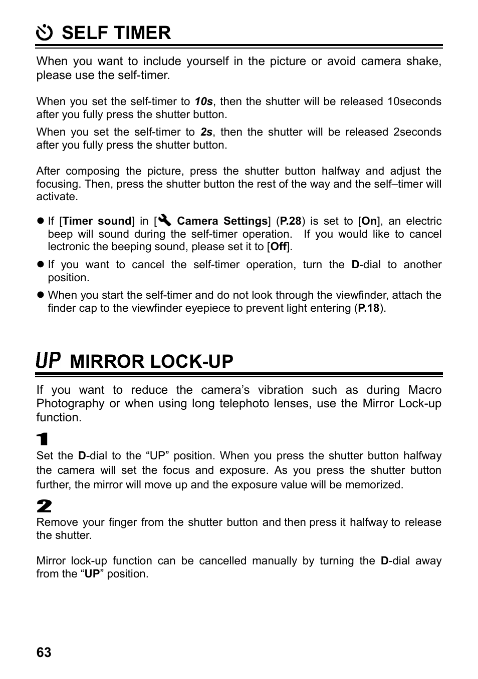 Self timer, Mirror lock-up | SIGMA SD1 User Manual | Page 64 / 129