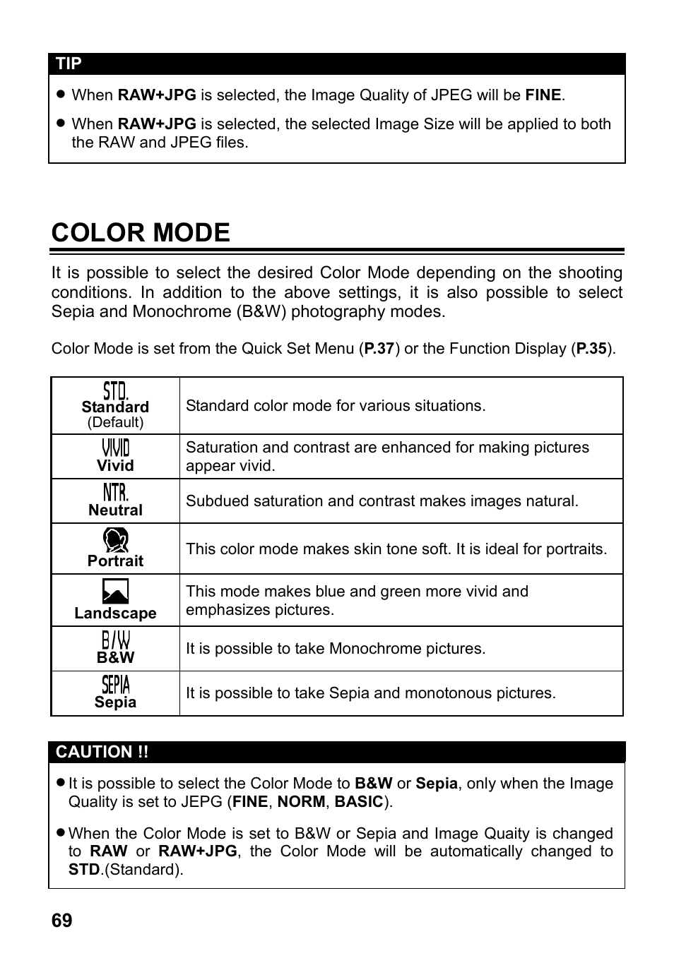 Color mode | SIGMA SD1 User Manual | Page 70 / 129