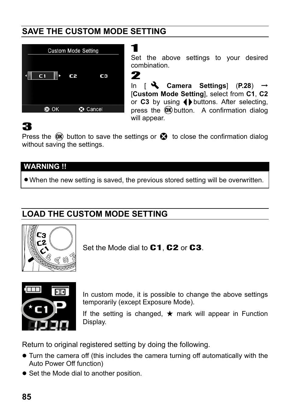 Save the custom mode setting, Load the custom mode setting | SIGMA SD1 User Manual | Page 86 / 129