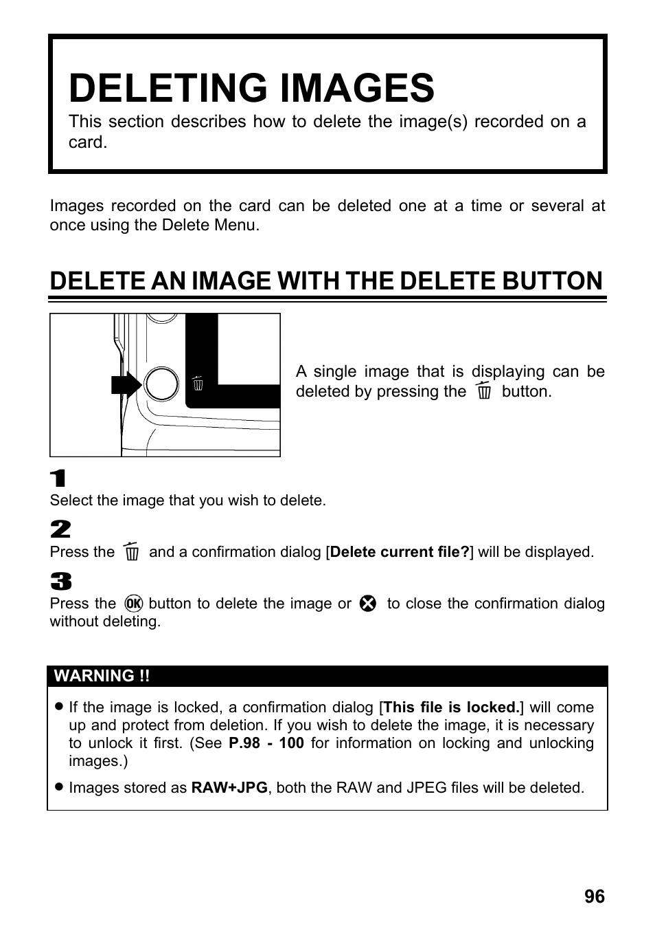 Deleting images, Delete an image with the delete button | SIGMA SD1 User Manual | Page 97 / 129