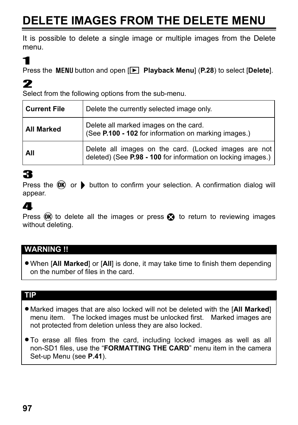 Delete images from the delete menu | SIGMA SD1 User Manual | Page 98 / 129