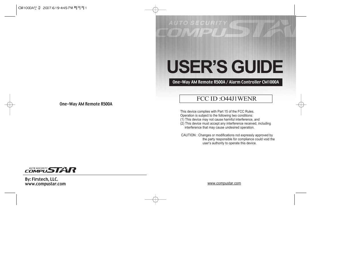 CompuSTAR CM1000A User Manual | 12 pages