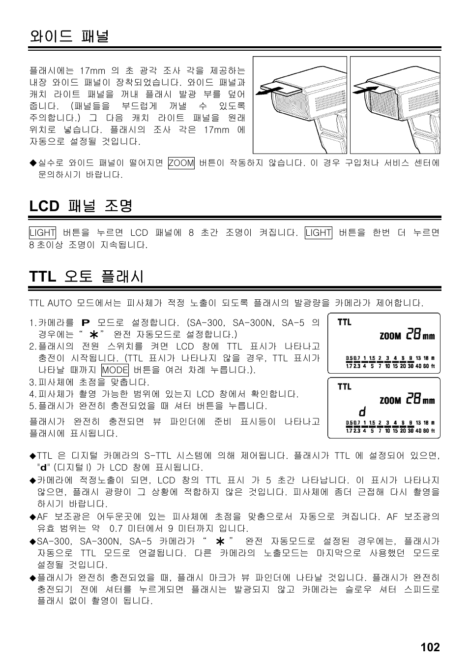 와이드 패널, Lcd 패널 조명, Ttl 오토 플래시 | SIGMA ELECTRONIC FLASH EF-610 DG SUPER SA-STTL (シグマ用) User Manual | Page 103 / 136