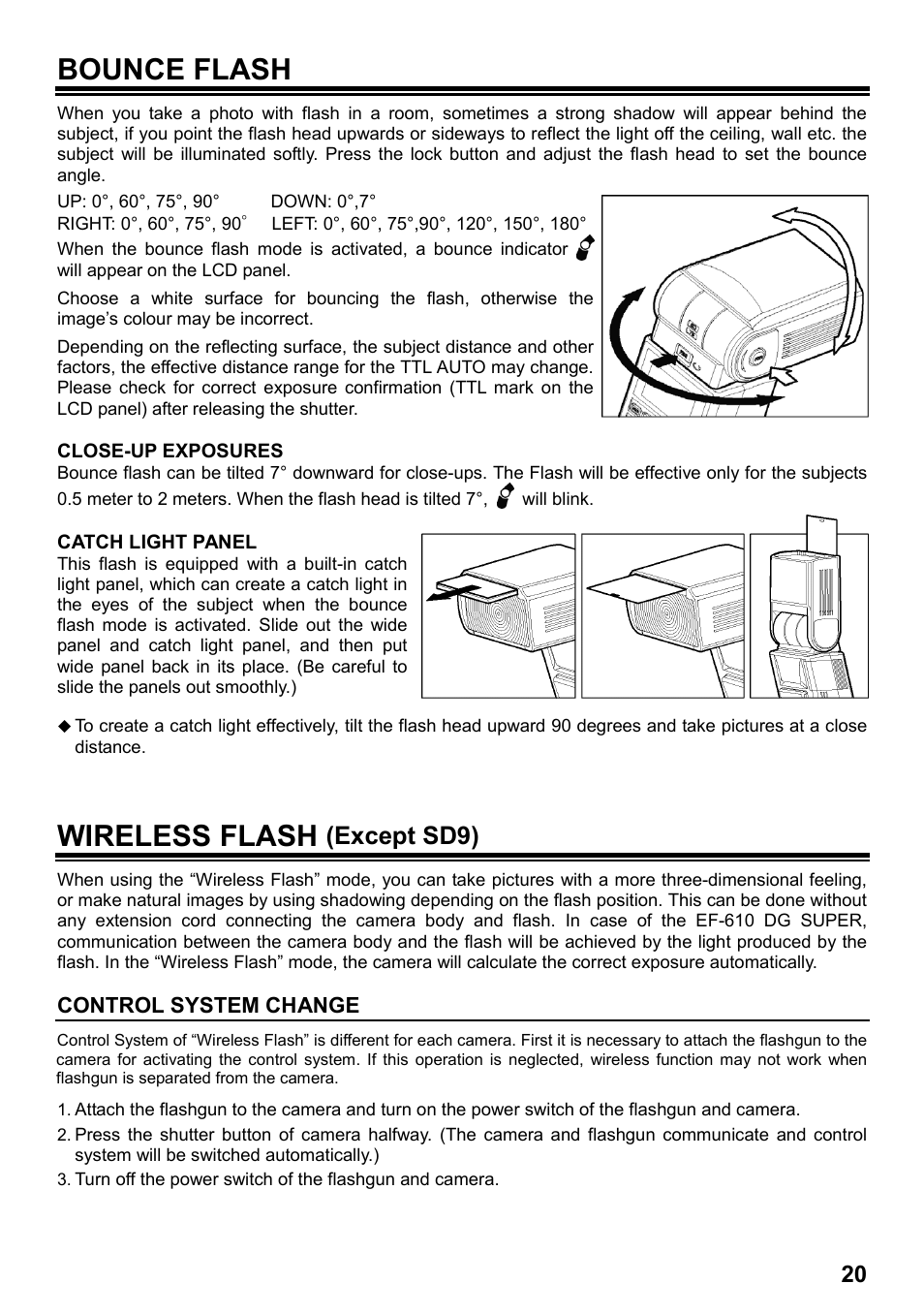 Bounce flash, Wireless flash, Except sd9) | SIGMA ELECTRONIC FLASH EF-610 DG SUPER SA-STTL (シグマ用) User Manual | Page 21 / 136