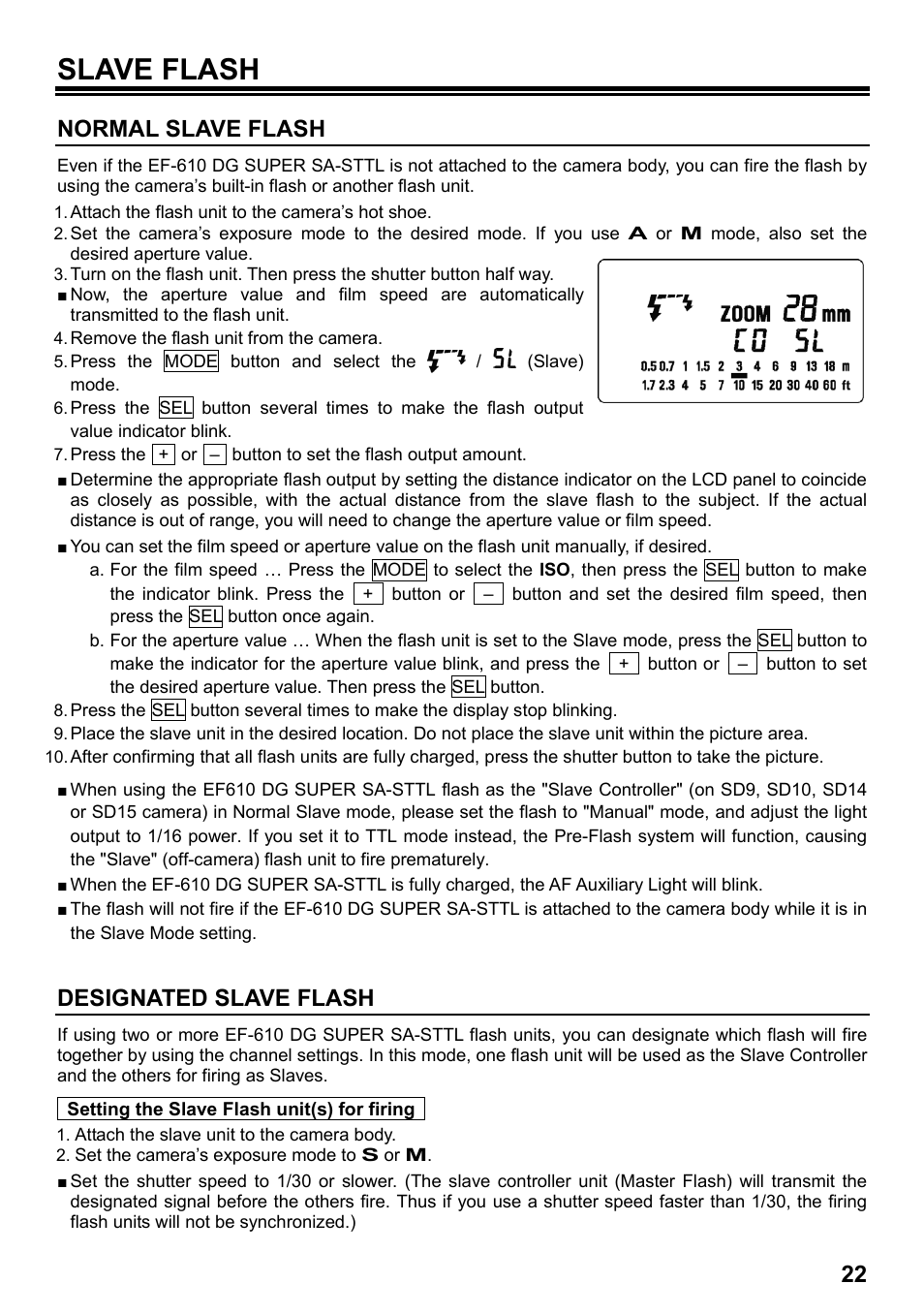 Slave flash, Normal slave flash, Designated slave flash | SIGMA ELECTRONIC FLASH EF-610 DG SUPER SA-STTL (シグマ用) User Manual | Page 23 / 136