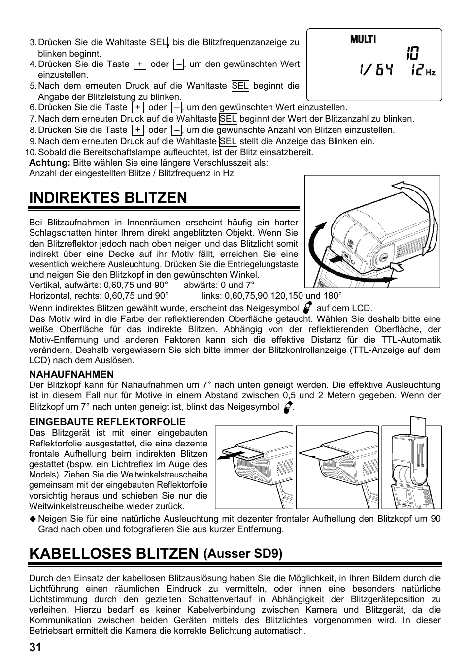 Indirektes blitzen, Kabelloses blitzen, Ausser sd9) | SIGMA ELECTRONIC FLASH EF-610 DG SUPER SA-STTL (シグマ用) User Manual | Page 32 / 136