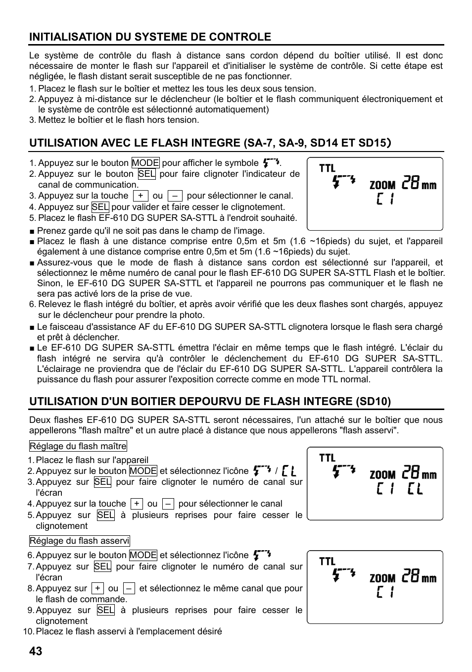 Initialisation du systeme de controle | SIGMA ELECTRONIC FLASH EF-610 DG SUPER SA-STTL (シグマ用) User Manual | Page 44 / 136