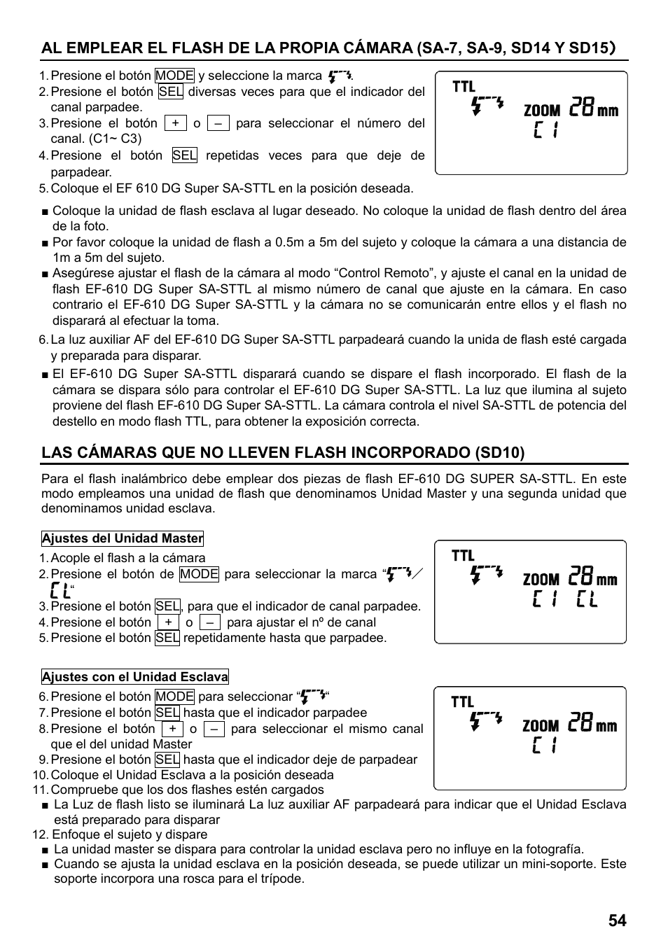 Las cámaras que no lleven flash incorporado (sd10) | SIGMA ELECTRONIC FLASH EF-610 DG SUPER SA-STTL (シグマ用) User Manual | Page 55 / 136