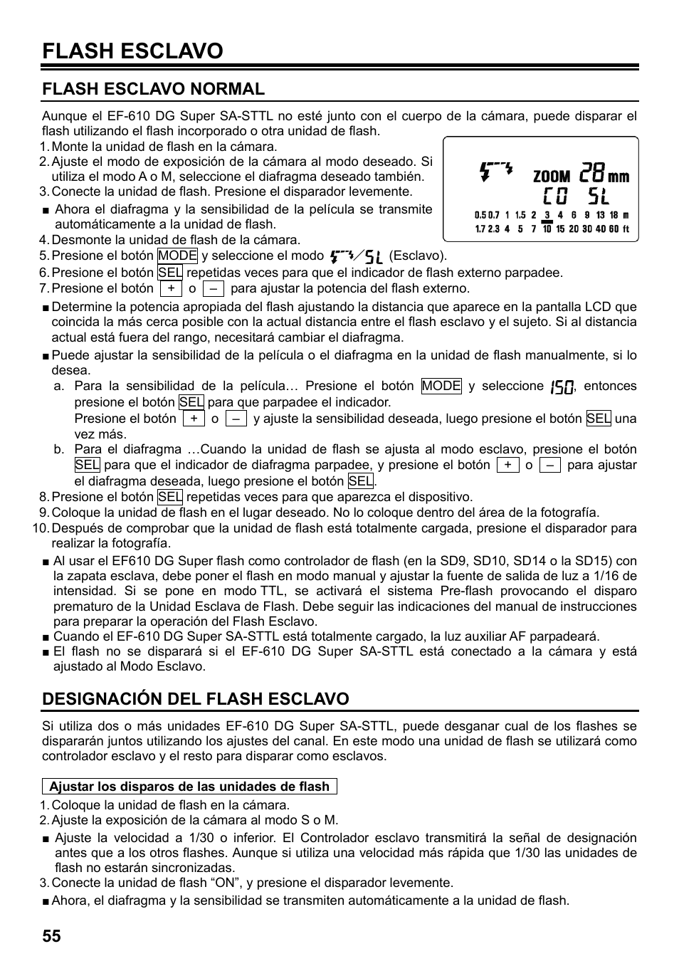 Flash esclavo, Flash esclavo normal, Designación del flash esclavo | SIGMA ELECTRONIC FLASH EF-610 DG SUPER SA-STTL (シグマ用) User Manual | Page 56 / 136