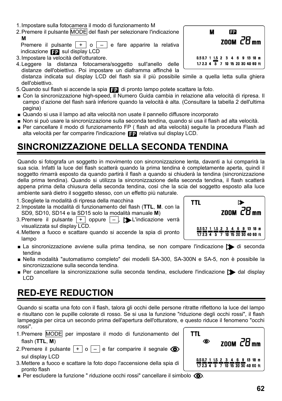 Sincronizzazione della seconda tendina, Red-eye reduction | SIGMA ELECTRONIC FLASH EF-610 DG SUPER SA-STTL (シグマ用) User Manual | Page 63 / 136