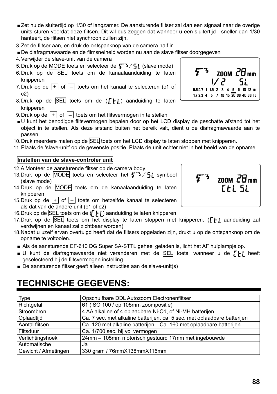 Technische gegevens | SIGMA ELECTRONIC FLASH EF-610 DG SUPER SA-STTL (シグマ用) User Manual | Page 89 / 136