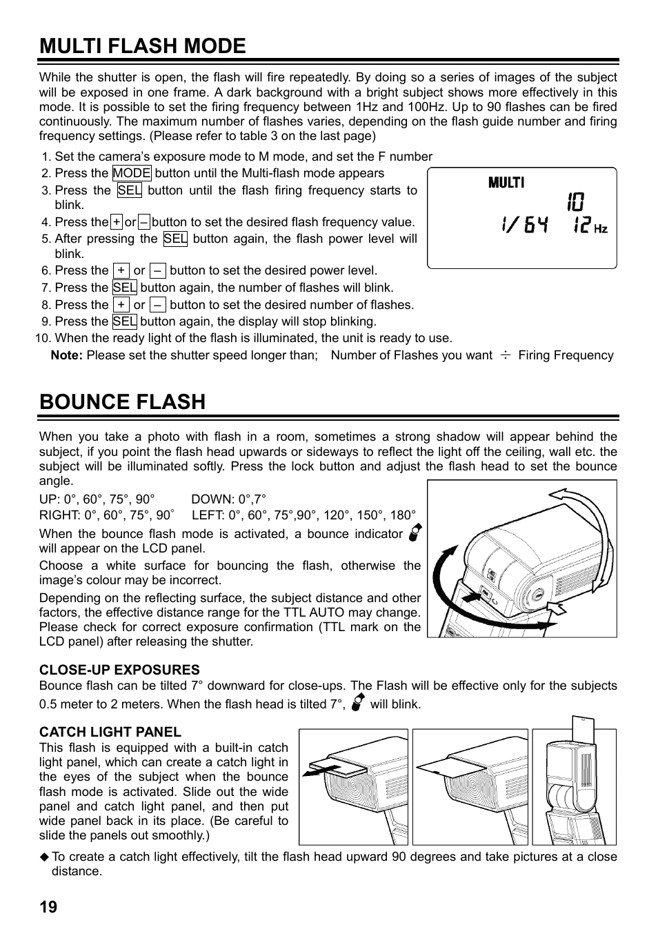 Multi flash mode, Bounce flash | SIGMA ELECTRONIC FLASH EF-610 DG SUPER SO-ADI (ソニー用) User Manual | Page 20 / 128
