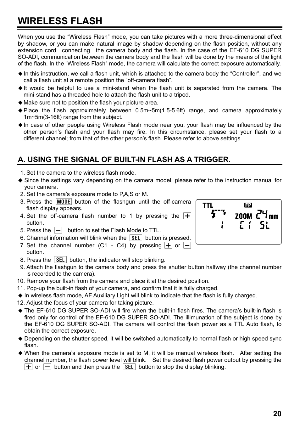 Wireless flash, A. using the signal of built-in flash as a trigger | SIGMA ELECTRONIC FLASH EF-610 DG SUPER SO-ADI (ソニー用) User Manual | Page 21 / 128