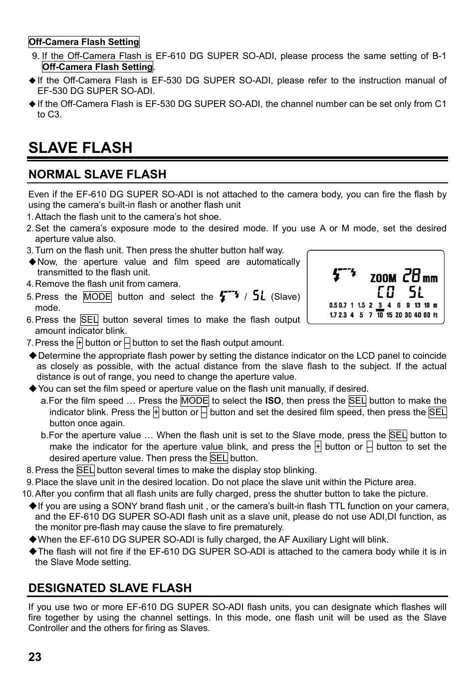 Slave flash, Normal slave flash, Designated slave flash | SIGMA ELECTRONIC FLASH EF-610 DG SUPER SO-ADI (ソニー用) User Manual | Page 24 / 128