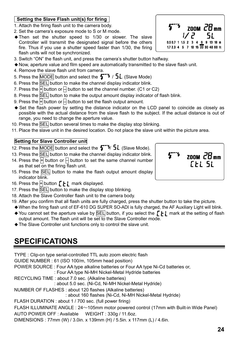 Specifications | SIGMA ELECTRONIC FLASH EF-610 DG SUPER SO-ADI (ソニー用) User Manual | Page 25 / 128