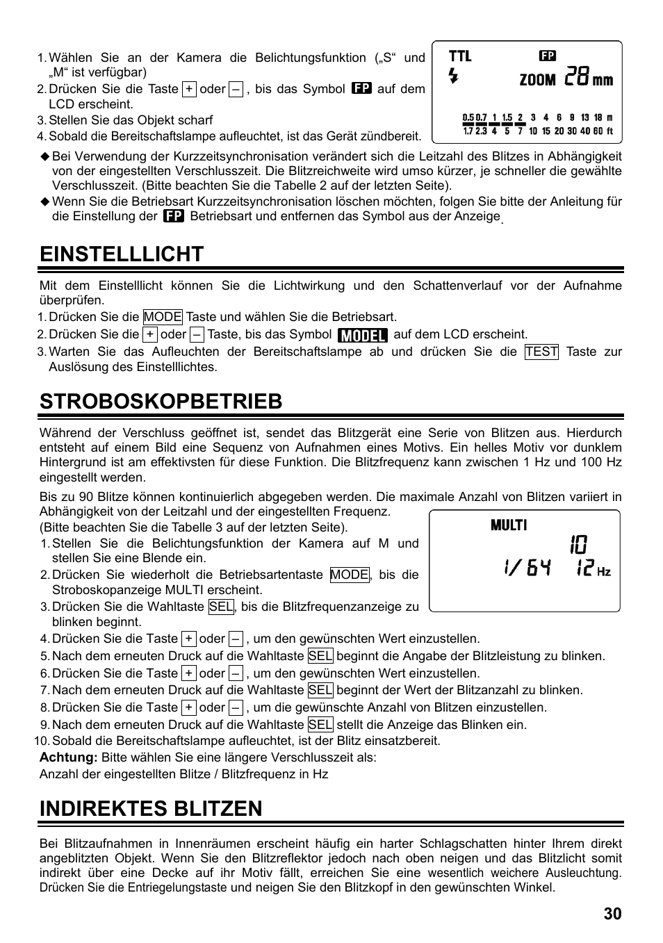 Einstelllicht, Stroboskopbetrieb, Indirektes blitzen | SIGMA ELECTRONIC FLASH EF-610 DG SUPER SO-ADI (ソニー用) User Manual | Page 31 / 128