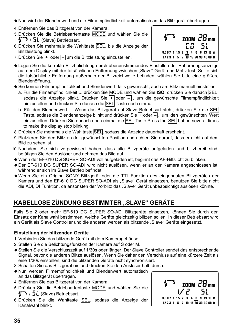 Kabellose zündung bestimmter „slave“ geräte | SIGMA ELECTRONIC FLASH EF-610 DG SUPER SO-ADI (ソニー用) User Manual | Page 36 / 128