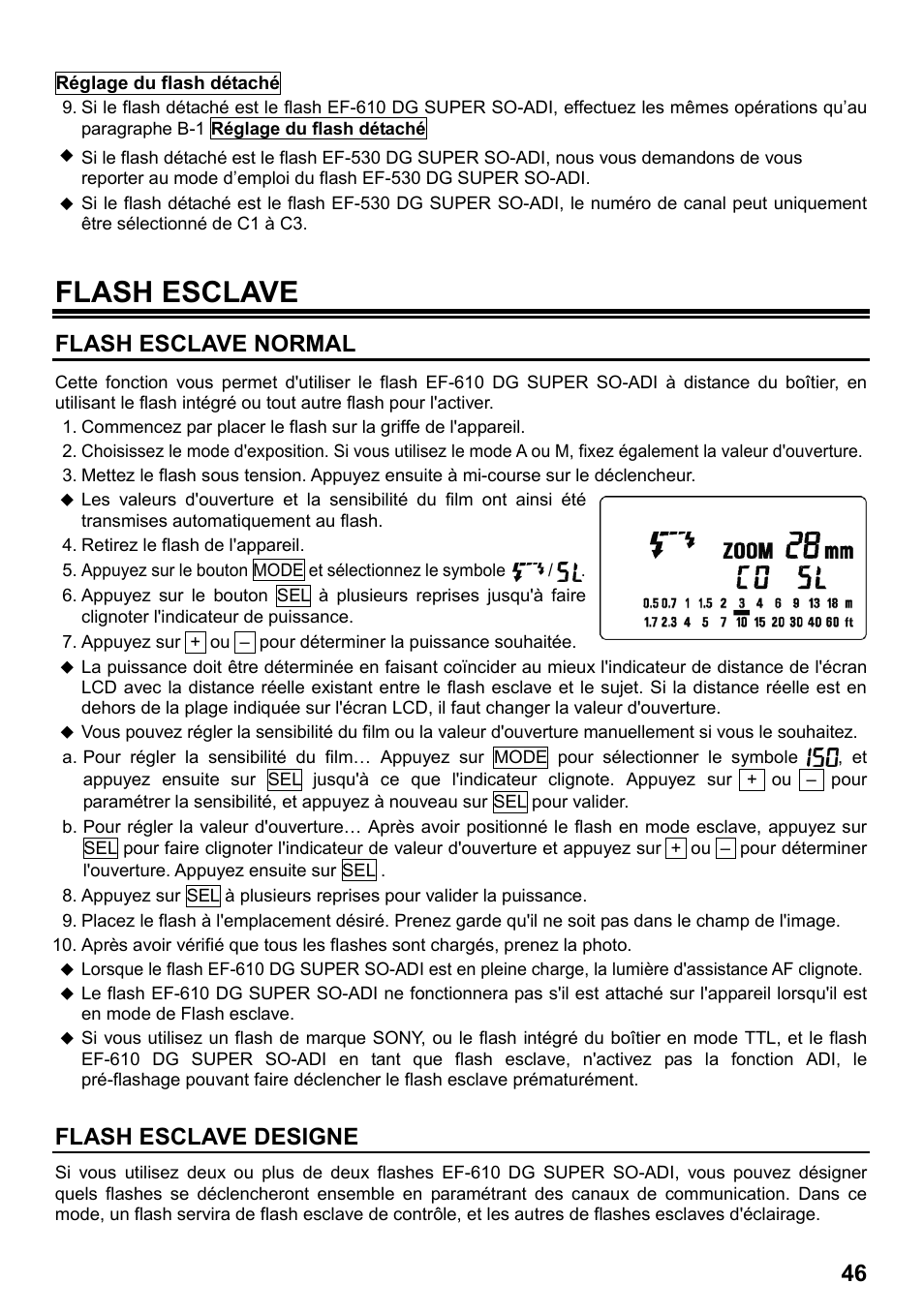 Flash esclave, Flash esclave normal, Flash esclave designe | SIGMA ELECTRONIC FLASH EF-610 DG SUPER SO-ADI (ソニー用) User Manual | Page 47 / 128