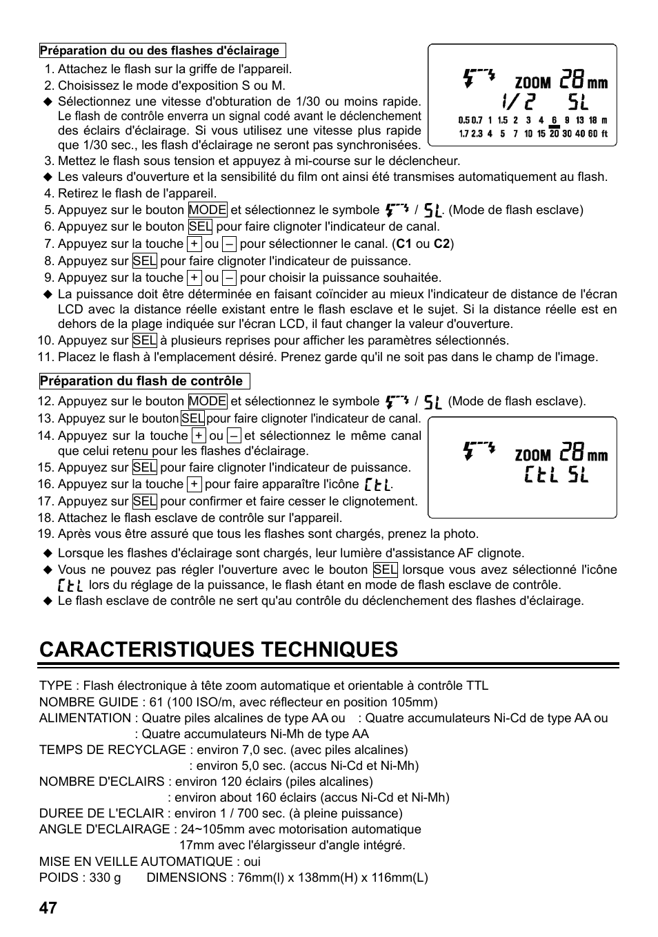 Caracteristiques techniques | SIGMA ELECTRONIC FLASH EF-610 DG SUPER SO-ADI (ソニー用) User Manual | Page 48 / 128