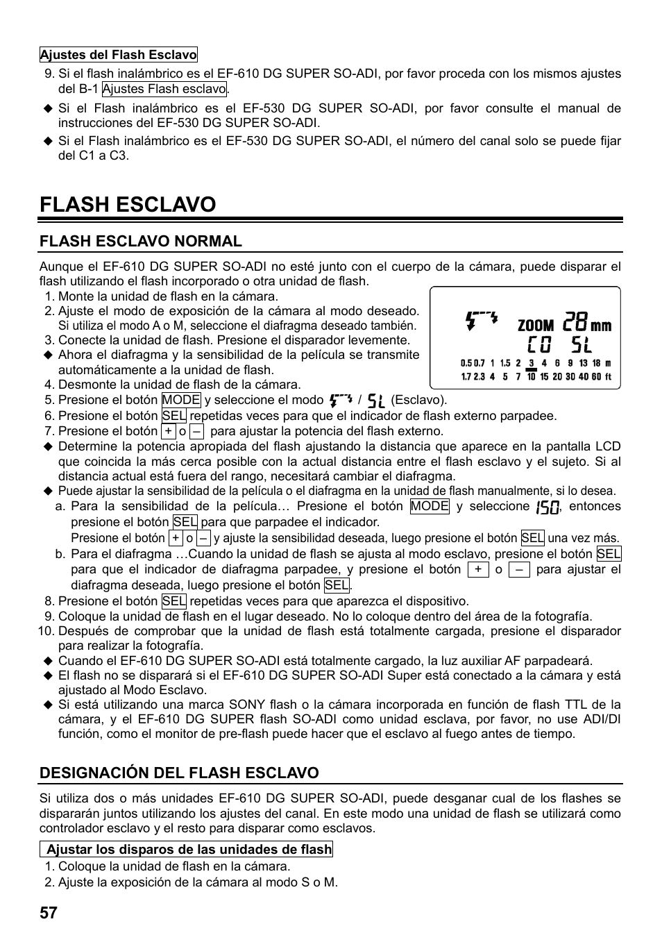 Flash esclavo, Flash esclavo normal, Designación del flash esclavo | SIGMA ELECTRONIC FLASH EF-610 DG SUPER SO-ADI (ソニー用) User Manual | Page 58 / 128