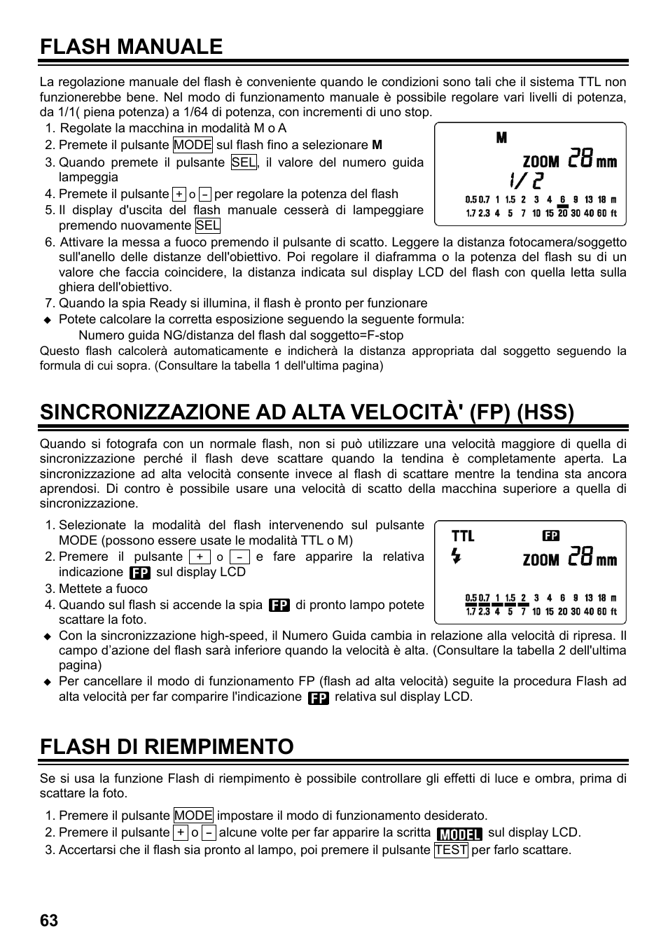 Flash manuale, Sincronizzazione ad alta velocità' (fp) (hss), Flash di riempimento | SIGMA ELECTRONIC FLASH EF-610 DG SUPER SO-ADI (ソニー用) User Manual | Page 64 / 128