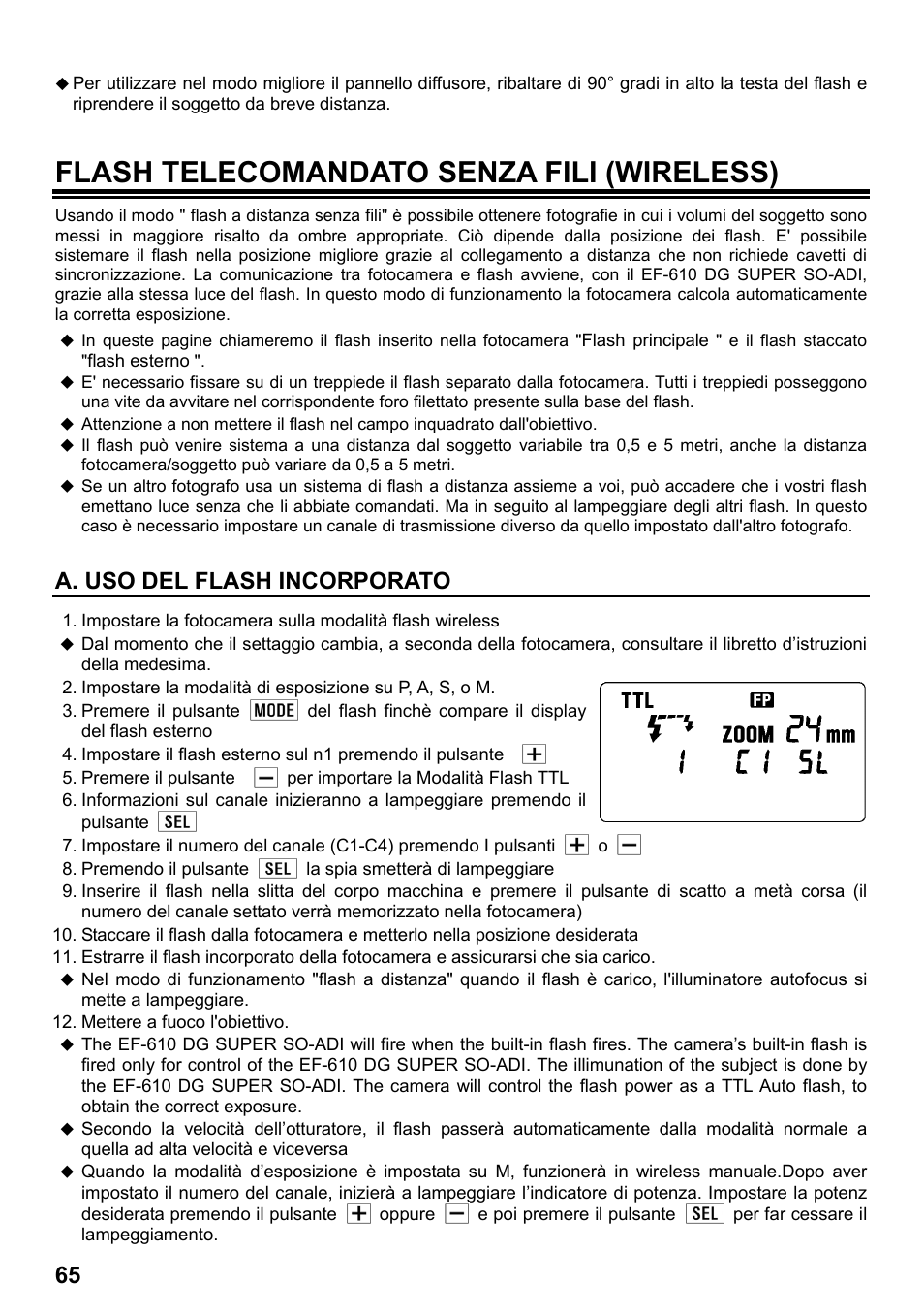 Flash telecomandato senza fili (wireless), A. uso del flash incorporato | SIGMA ELECTRONIC FLASH EF-610 DG SUPER SO-ADI (ソニー用) User Manual | Page 66 / 128