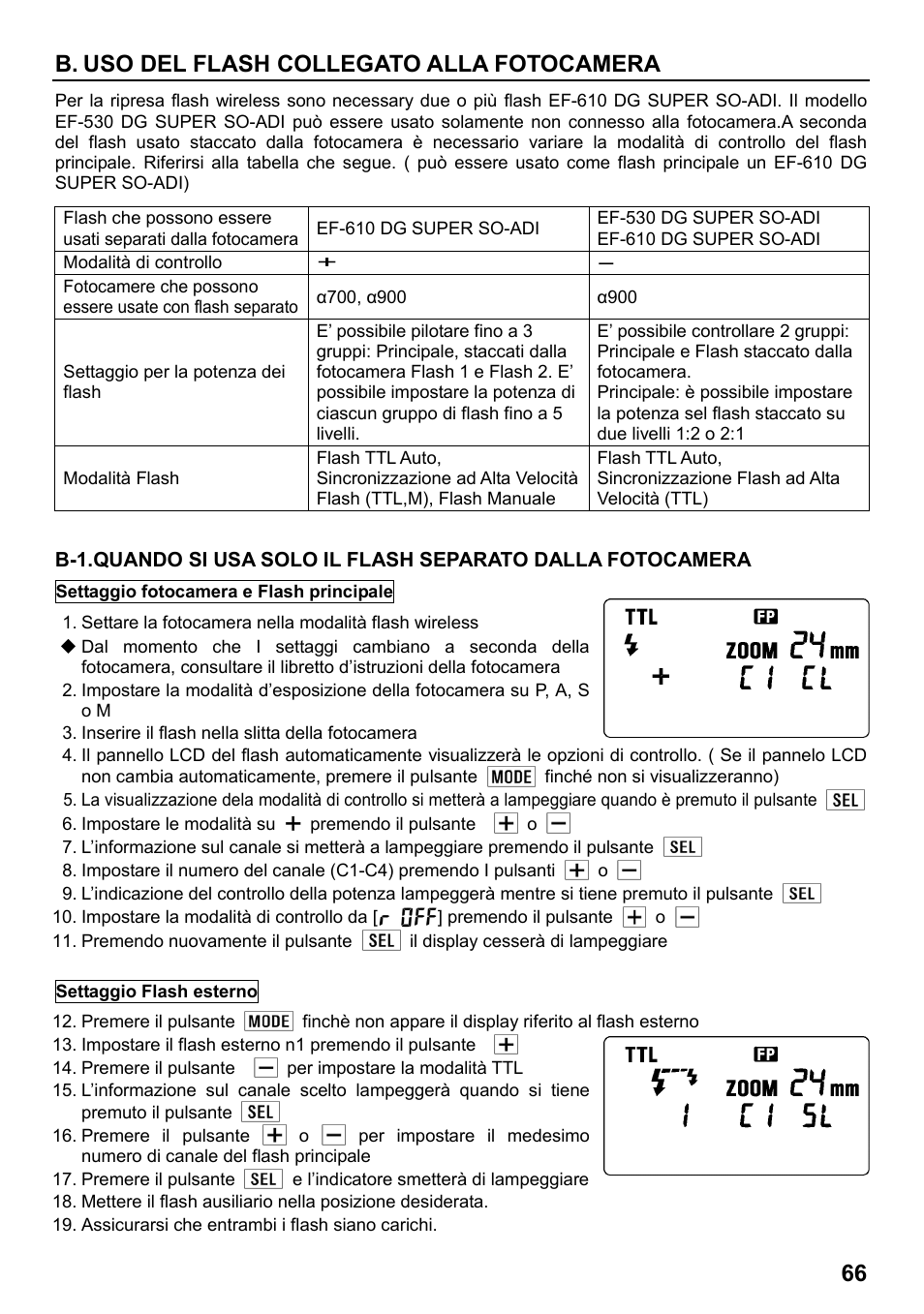 66 b. uso del flash collegato alla fotocamera | SIGMA ELECTRONIC FLASH EF-610 DG SUPER SO-ADI (ソニー用) User Manual | Page 67 / 128
