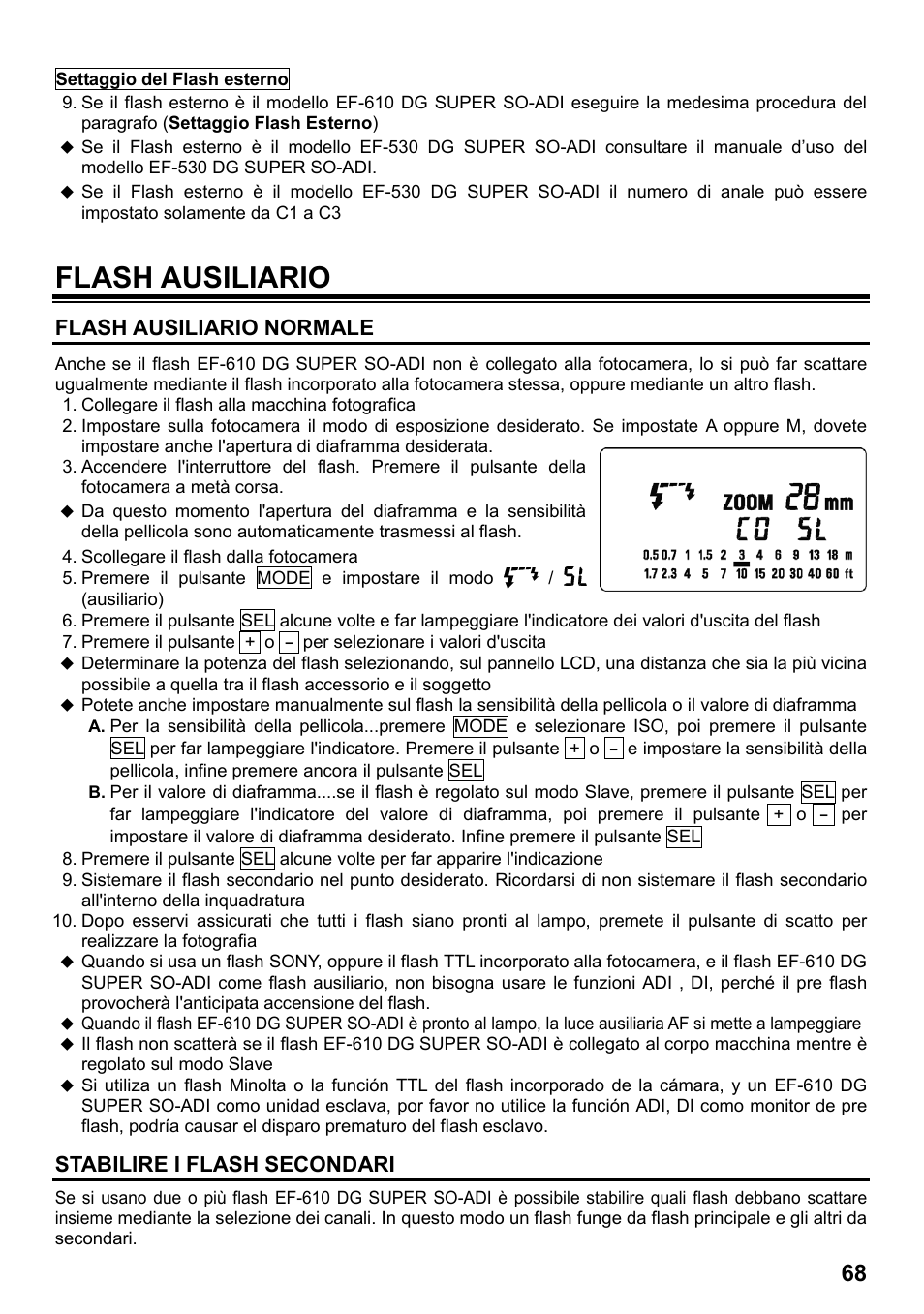 Flash ausiliario, Flash ausiliario normale, Stabilire i flash secondari | SIGMA ELECTRONIC FLASH EF-610 DG SUPER SO-ADI (ソニー用) User Manual | Page 69 / 128