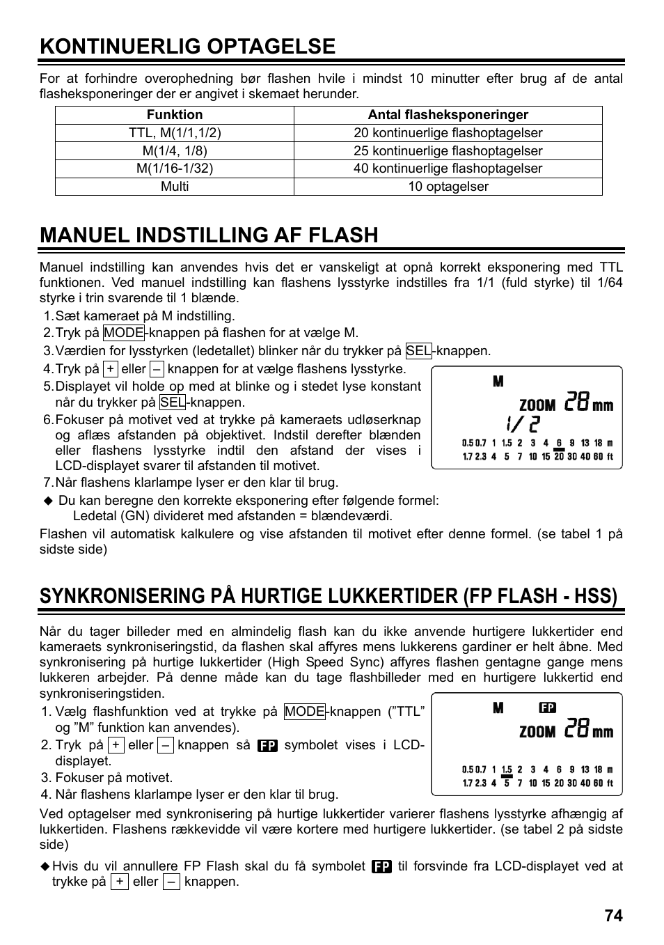 Kontinuerlig optagelse, Manuel indstilling af flash | SIGMA ELECTRONIC FLASH EF-610 DG SUPER SO-ADI (ソニー用) User Manual | Page 75 / 128