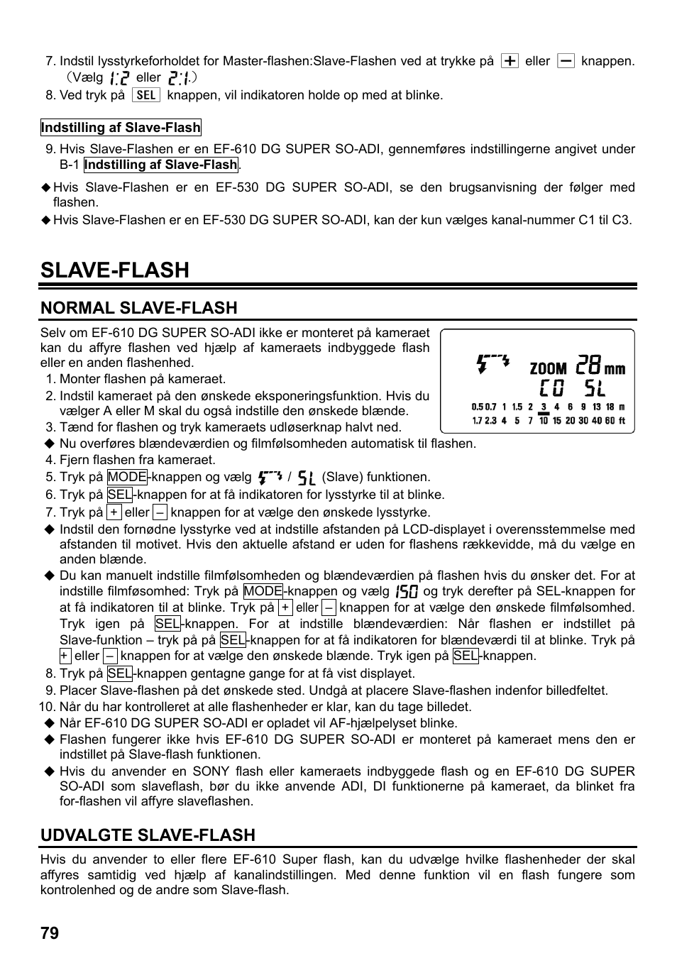 Slave-flash, Normal slave-flash, Udvalgte slave-flash | SIGMA ELECTRONIC FLASH EF-610 DG SUPER SO-ADI (ソニー用) User Manual | Page 80 / 128